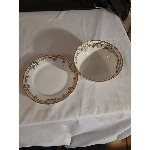 Vtg Hand Painted Gold Plated Nippon Footed Mayonnaise Bowl and Drip Plate 2 Pc - Picture 4 of 8